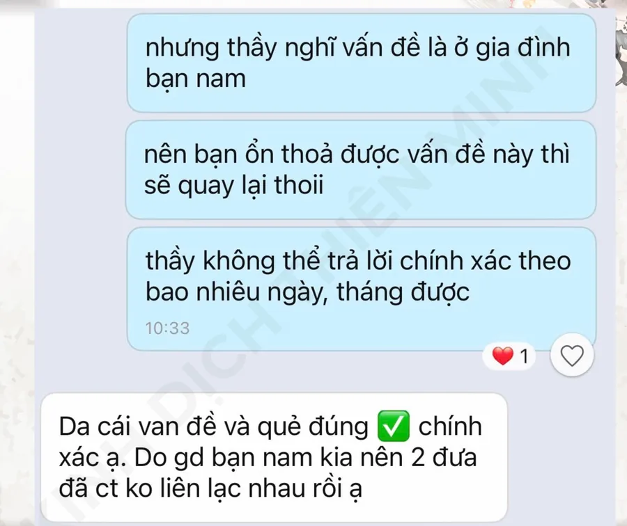 Ảnh chụp phản hồi của khách sau khi xem quẻ